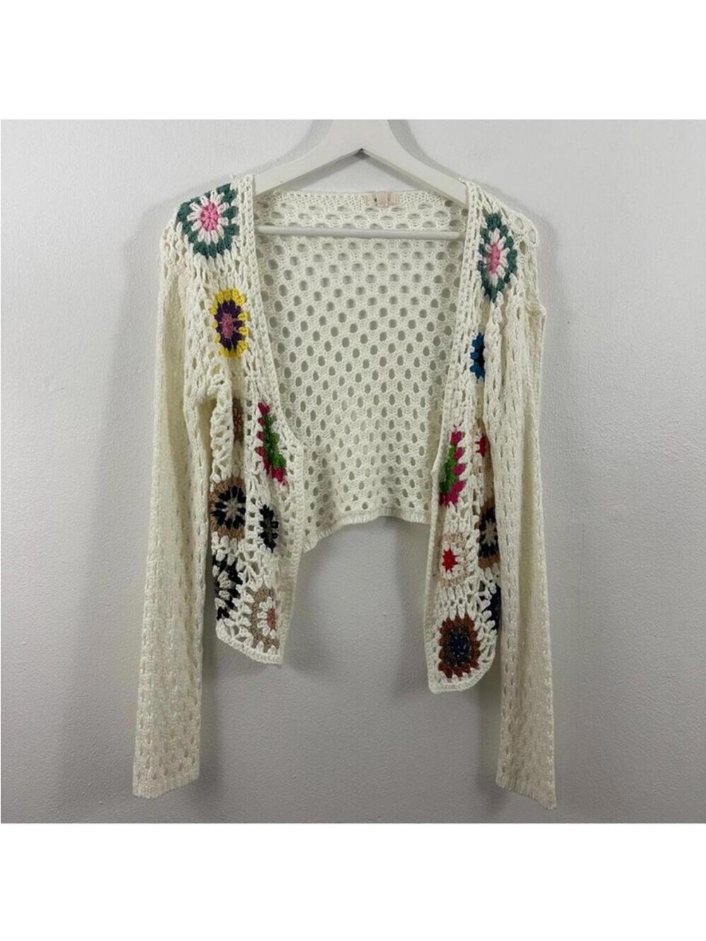 Debut Crochet Multicolor Pattern Cardigan Sweater Women's Size L